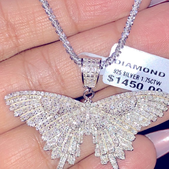 REAL DIAMOND Butterfly pendant 1.75ct not CZ Charm - Picture 5 of 5